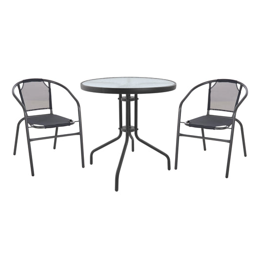 OUTDOOR SET 3 PCS GREY METAL TEMPERED GLASS GREY TEXTILENE