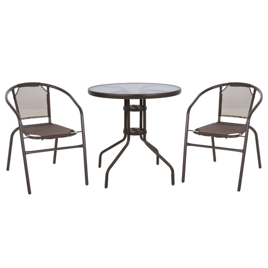 OUTDOOR SET 3 PCS BROWN METAL SAFETY GLASS BROWN TEXTILENE