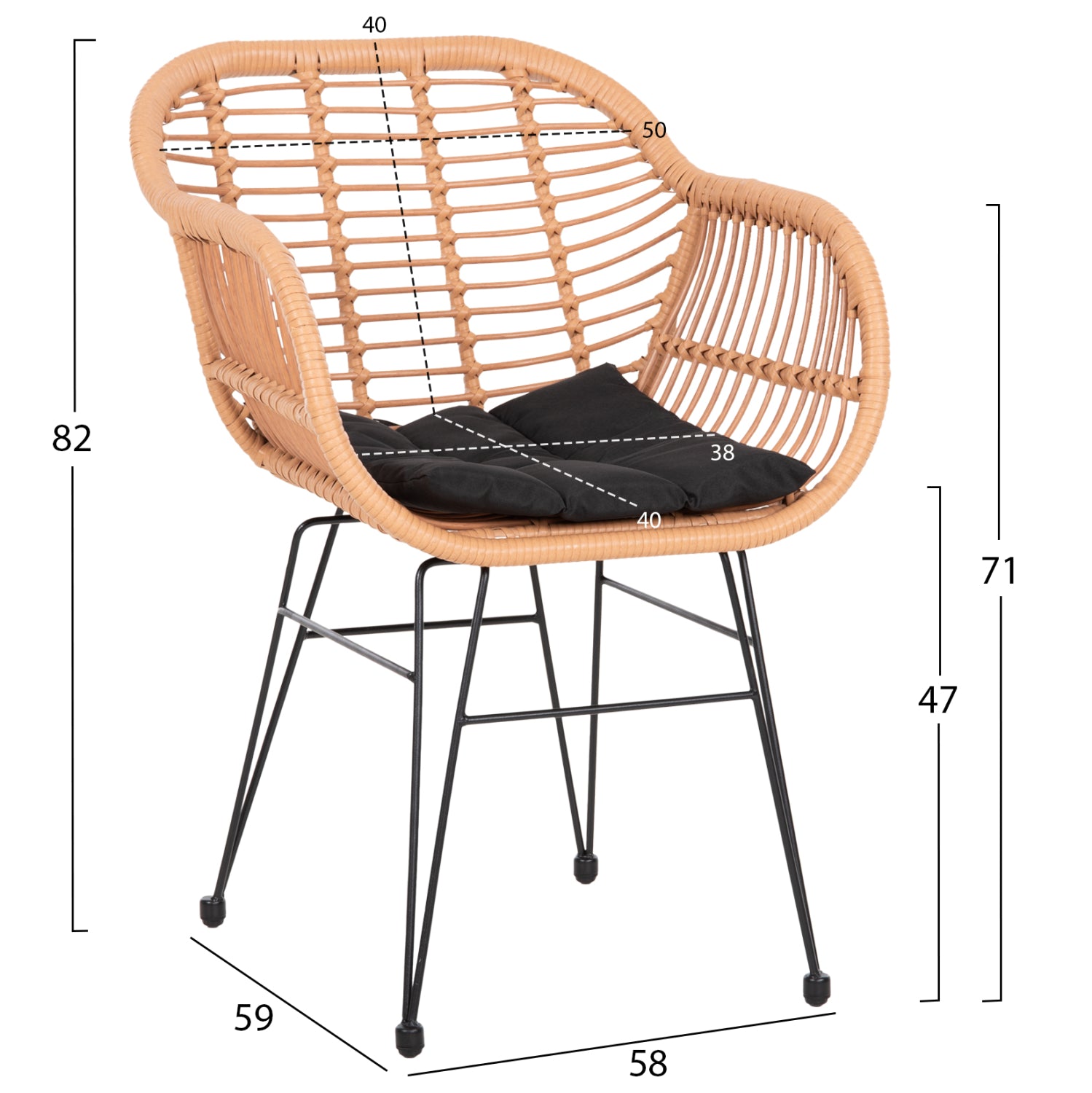 ΣΕΤ ΕΞΩΤ.ΧΩΡΟΥ 5ΤΜΧ ALLEGRA HM21027 ΣΕ ΜΠΕΖ & ΜΑΥΡΟ ΧΡΩΜΑ WICKER-ΜΕΤΑΛΛΟ