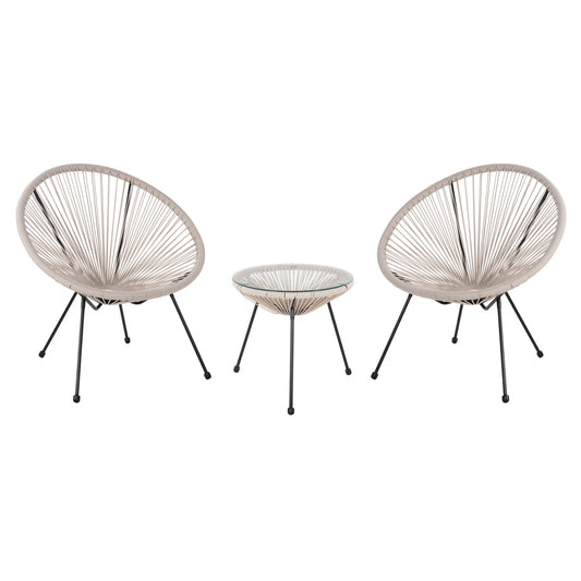 OUTDOOR SET 3 PCS ACAPULCO P.E. RATTAN ECRU METAL IN BLACK