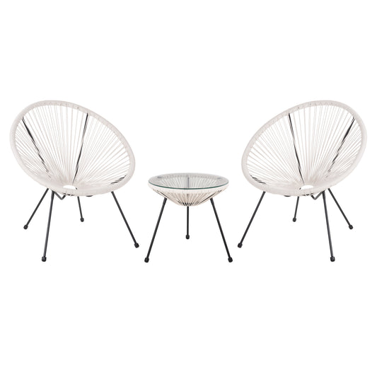 OUTDOOR SET 3 PCS ACAPULCO P.E. RATTAN WHITE METAL IN BLACK