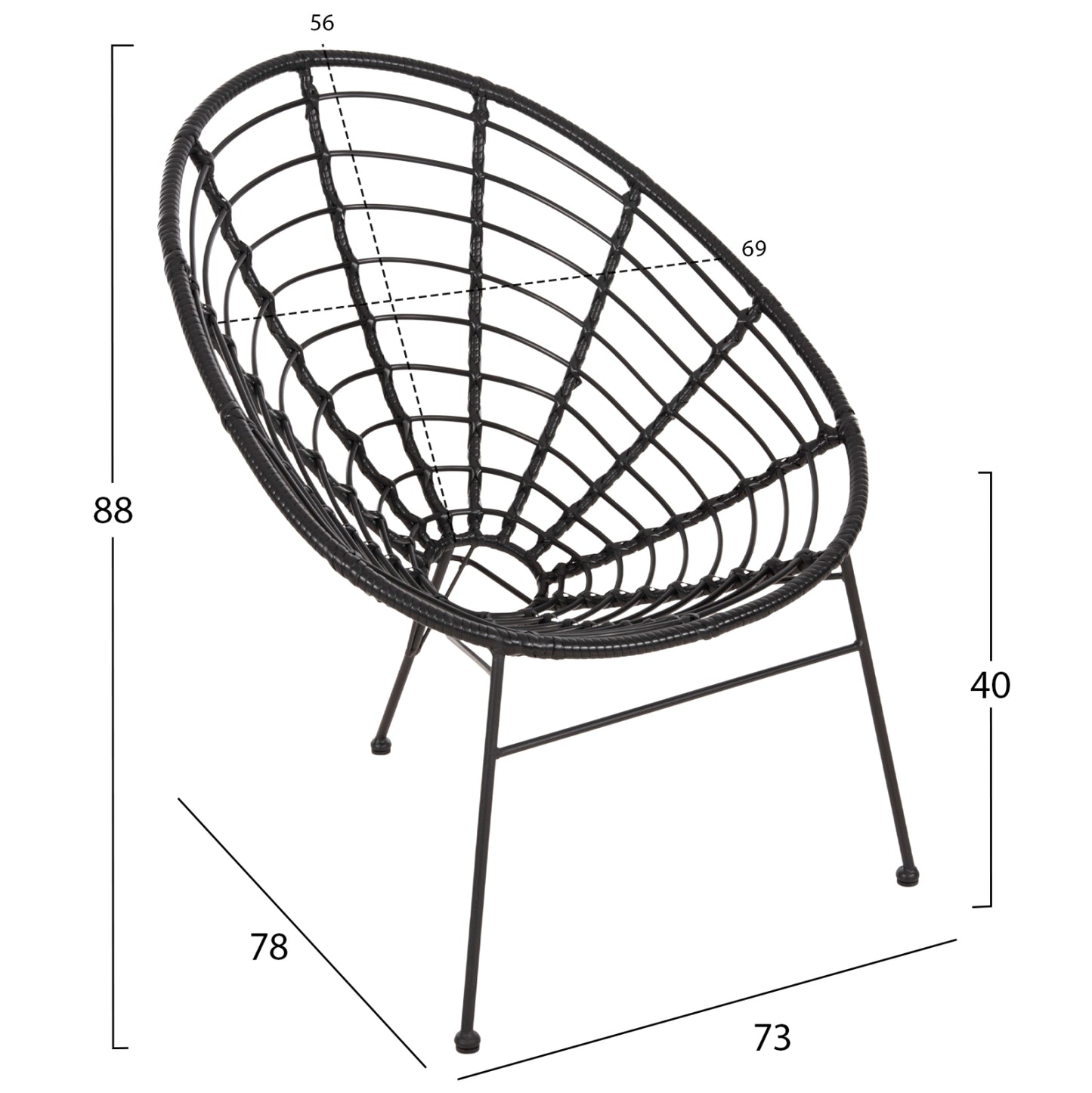 ALLEGRA OUTDOOR SET 3 PCS BLACK SYNTHETIC RATTAN & METAL