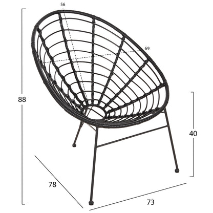 ALLEGRA OUTDOOR SET 3 PCS BLACK SYNTHETIC RATTAN & METAL