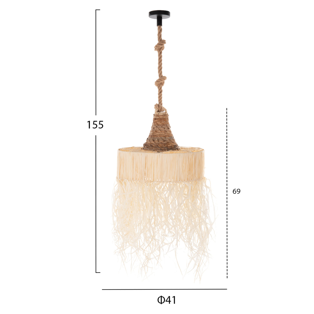 PENDANT CEILING LIGHT SET WITH ROPE AND PALM FIBERS D41x155
