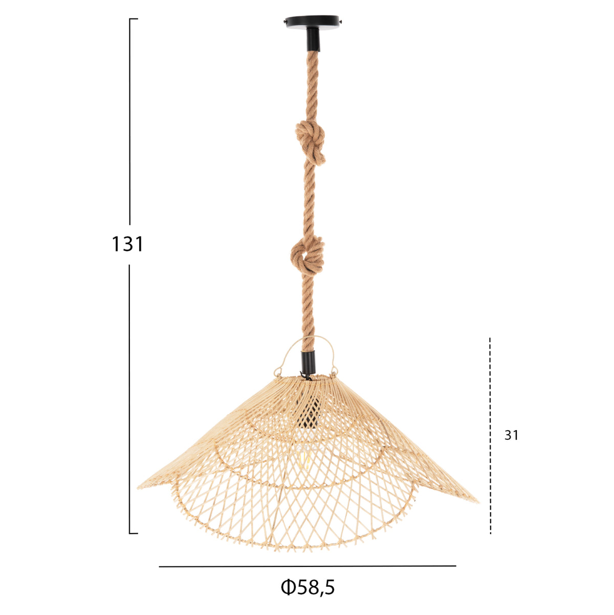 CEILING LIGHT SET, ROPE PENDANT AND NATURAL RATTAN, D58.5x131