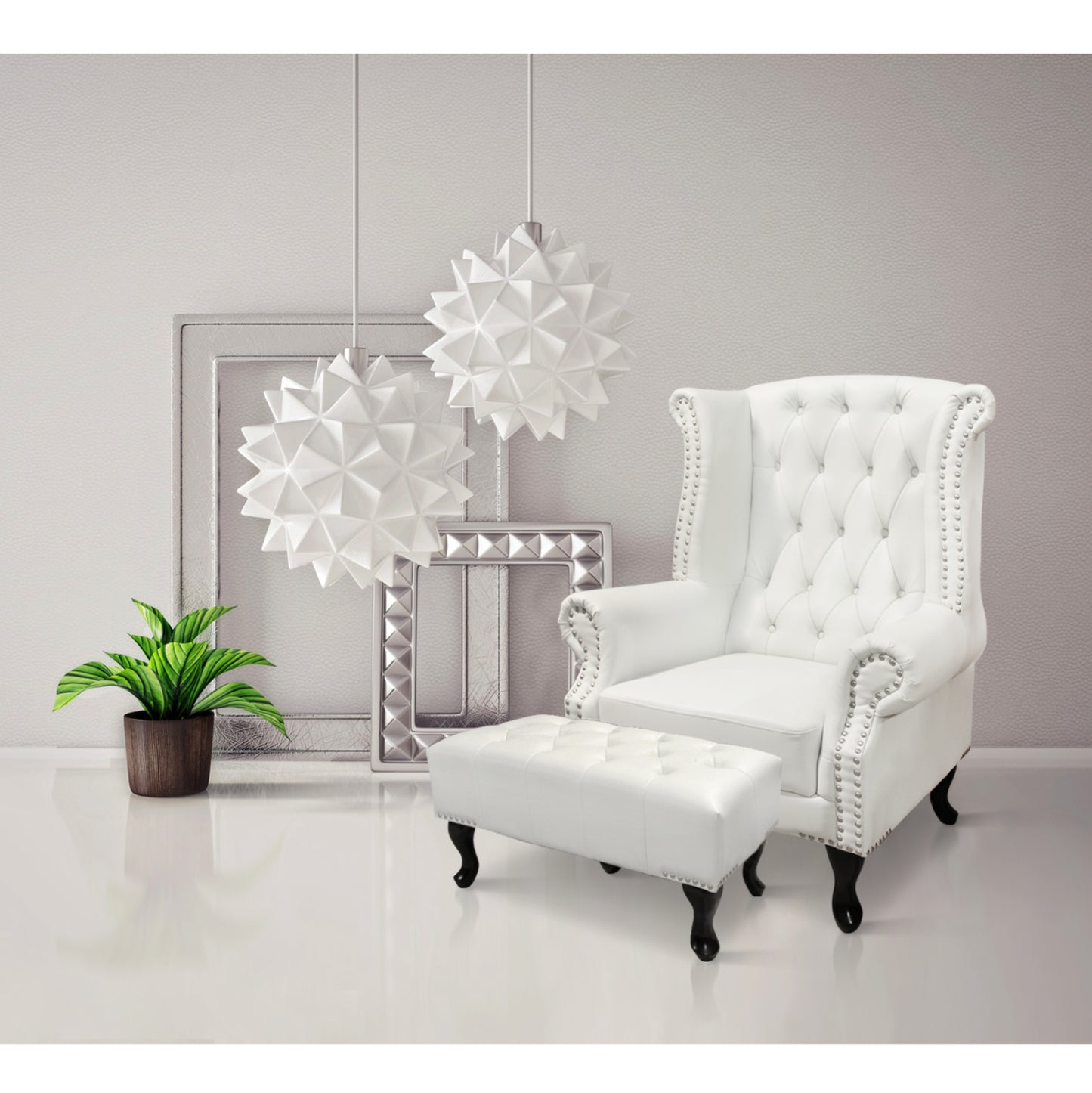 ARMCHAIR SET BERGERE POLINA WITH FOOTSTOOL EMMA MATTE WHITE
