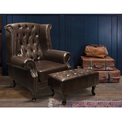 POLINA WING CHAIR SET WITH EMMA FOOTSTOOL DK. BROWN