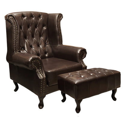 POLINA WING CHAIR SET WITH EMMA FOOTSTOOL DK. BROWN