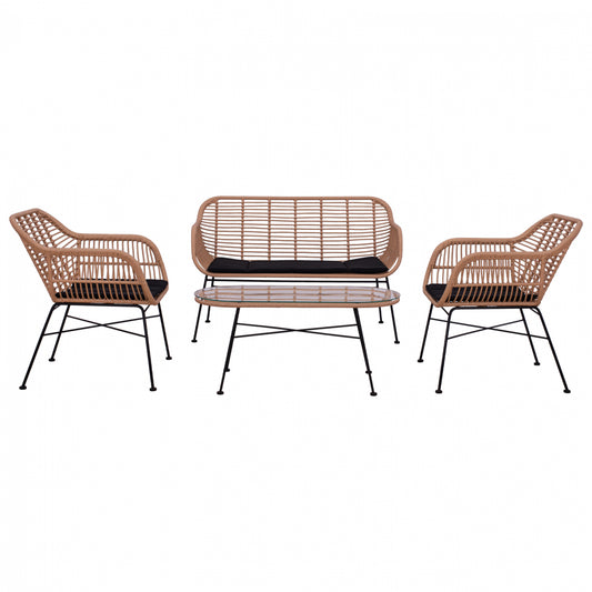 ALLEGRA 4 PC LIVING ROOM SET METAL & WICKER IN BEIGE