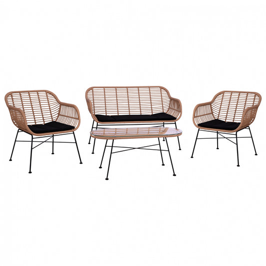 ALLEGRA 4 PC LIVING ROOM SET METAL & WICKER IN BEIGE