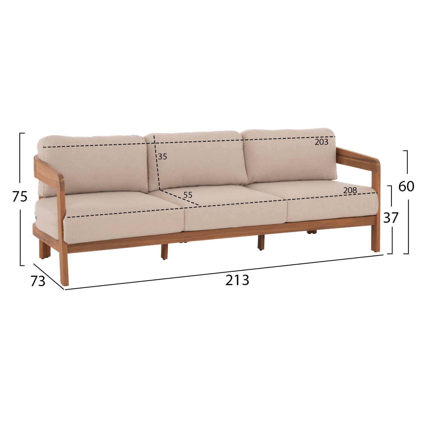 4 PC LIVING ROOM SET SOLARA ACACIA WOOD POLYESTER CUSHION COVERS ECRU