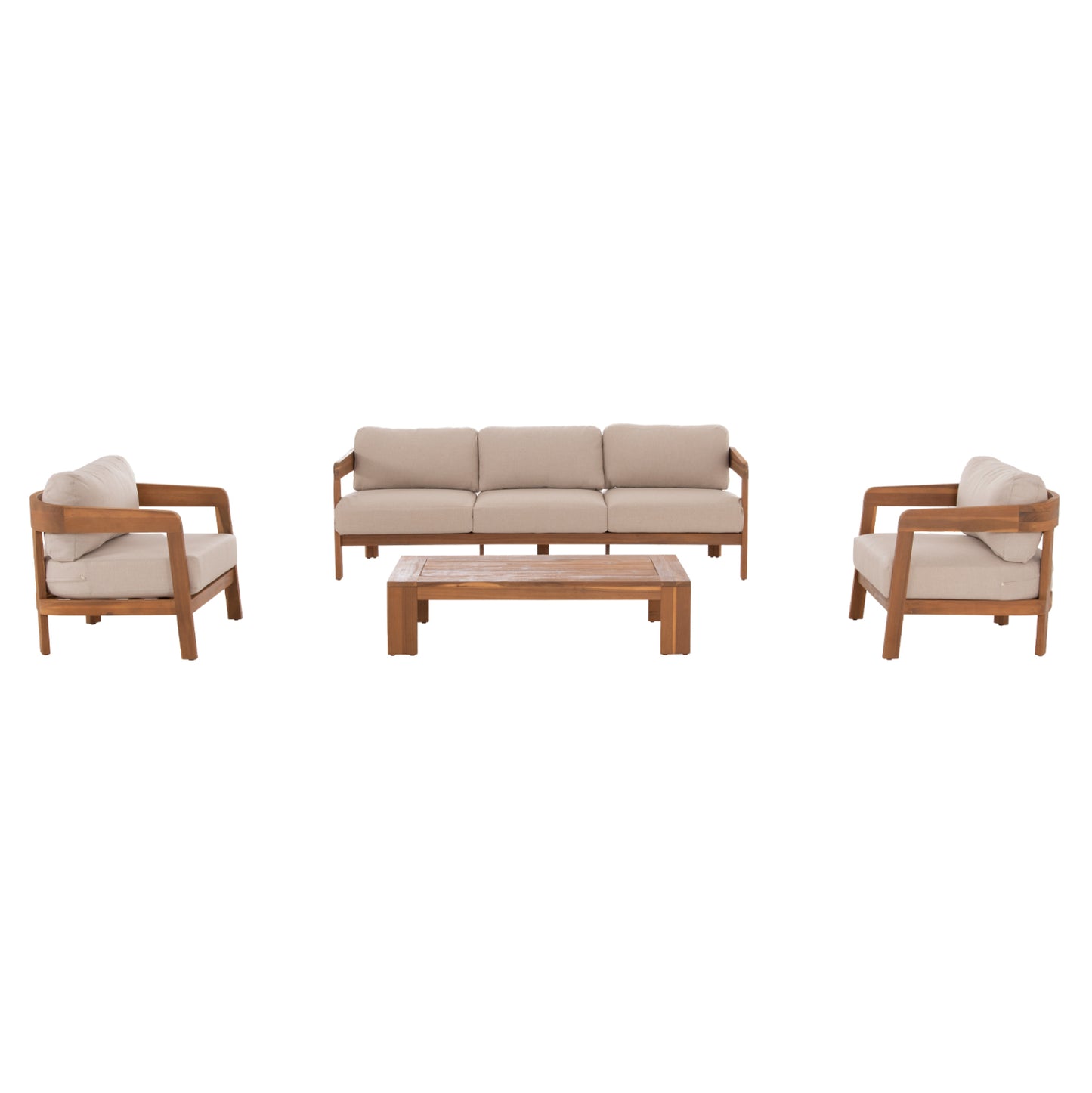 4 PC LIVING ROOM SET SOLARA ACACIA WOOD POLYESTER CUSHION COVERS ECRU
