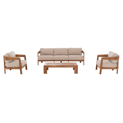 4 PC LIVING ROOM SET SOLARA ACACIA WOOD POLYESTER CUSHION COVERS ECRU
