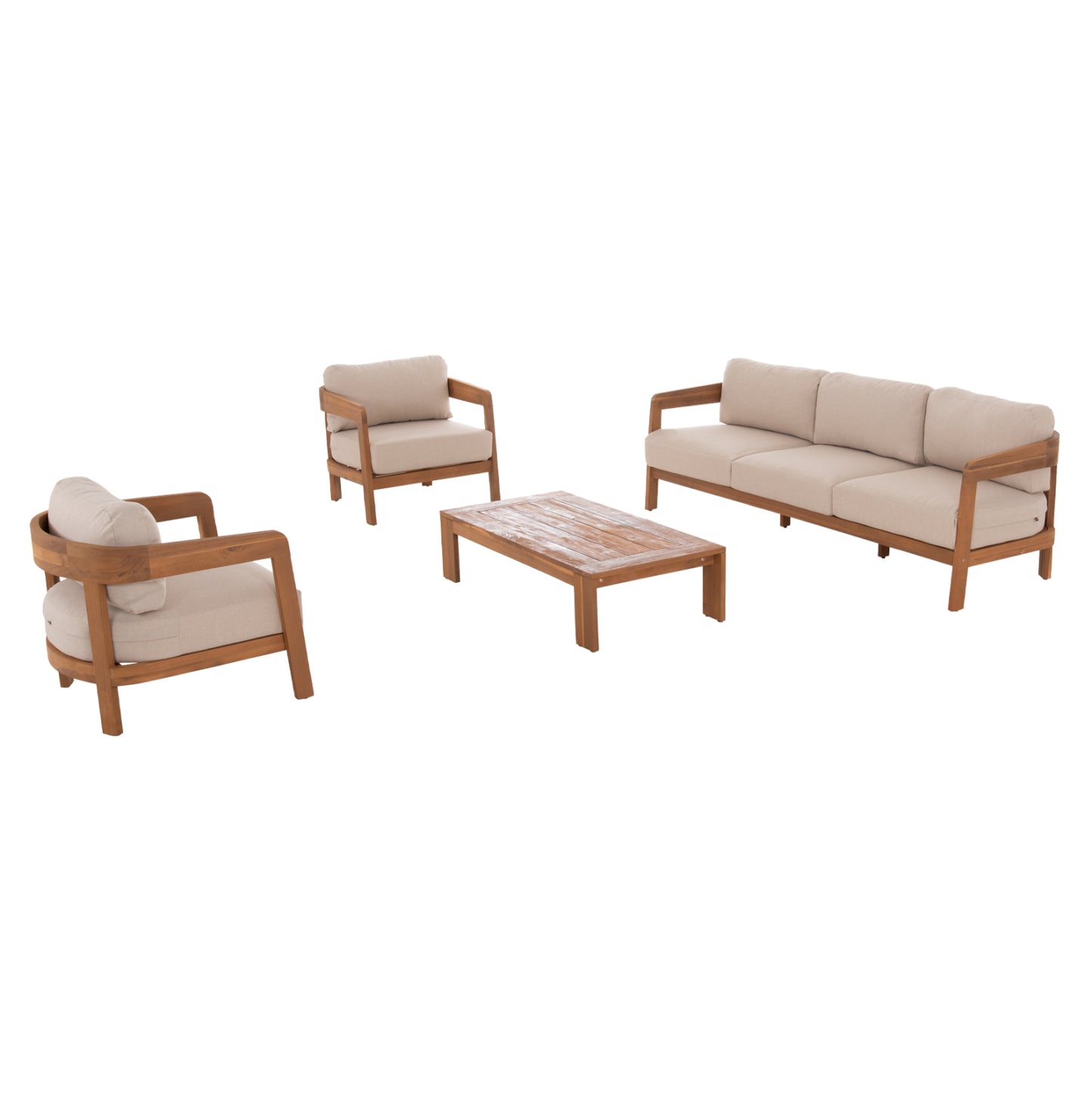 4 PC LIVING ROOM SET SOLARA ACACIA WOOD POLYESTER CUSHION COVERS ECRU