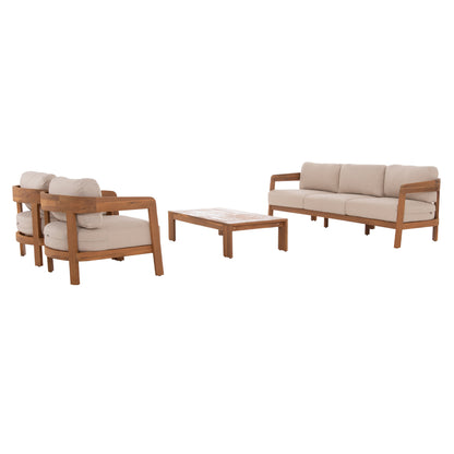 4 PC LIVING ROOM SET SOLARA ACACIA WOOD POLYESTER CUSHION COVERS ECRU
