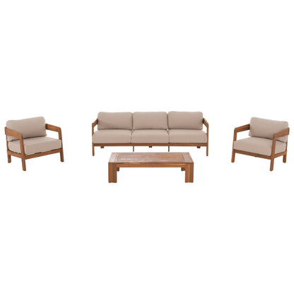 4 PC LIVING ROOM SET SOLARA ACACIA WOOD POLYESTER CUSHION COVERS ECRU