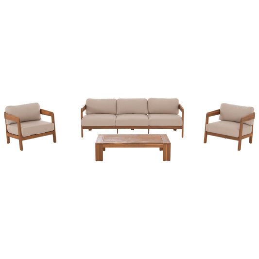 4 PC LIVING ROOM SET SOLARA ACACIA WOOD POLYESTER CUSHION COVERS ECRU