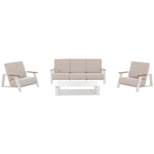 4 PC LAITH LIVING ROOM SET ALUMINIUM & CREAM CUSHIONS