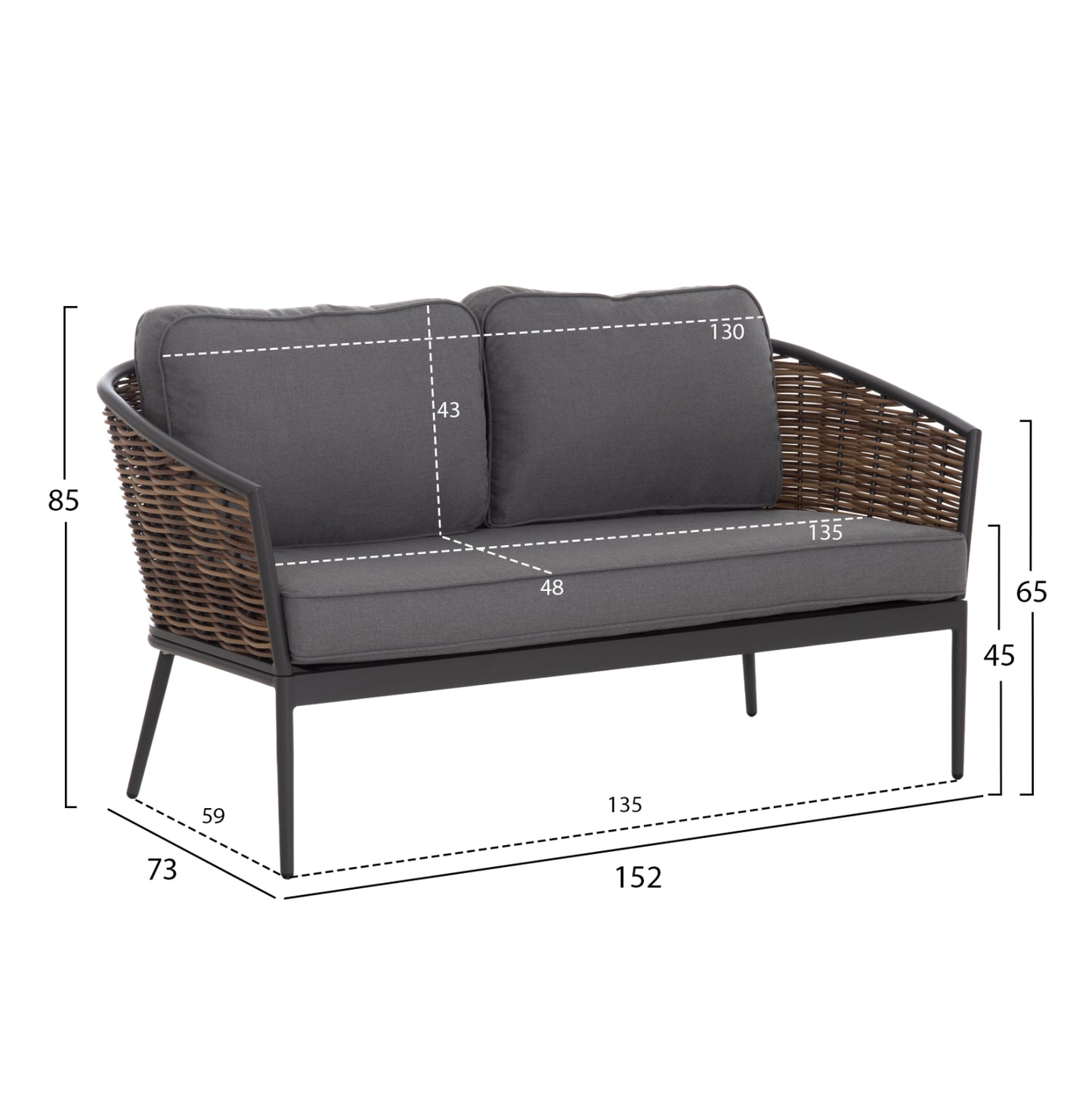 4PC LIVING ROOM SET CASSIAN ALUMINUM & GREY BEIGE CUSHIONS P.E. RATTAN