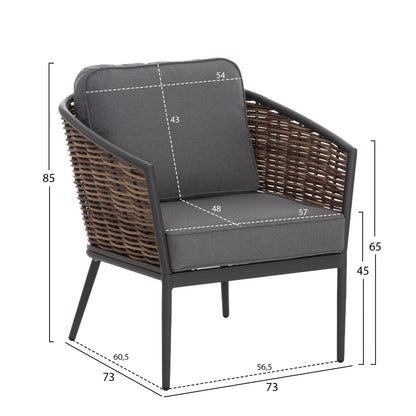 4PC LIVING ROOM SET CASSIAN ALUMINUM & GREY BEIGE CUSHIONS P.E. RATTAN