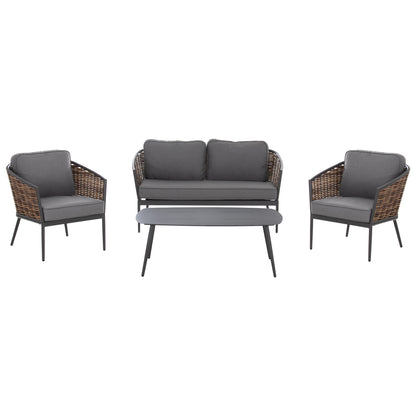 4PC LIVING ROOM SET CASSIAN ALUMINUM & GREY BEIGE CUSHIONS P.E. RATTAN