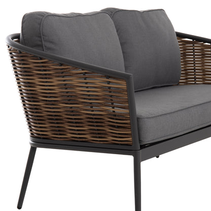 4PC LIVING ROOM SET CASSIAN ALUMINUM & GREY BEIGE CUSHIONS P.E. RATTAN