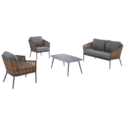 4PC LIVING ROOM SET CASSIAN ALUMINUM & GREY BEIGE CUSHIONS P.E. RATTAN