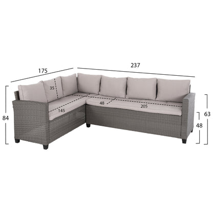 ΣΕΤ ΣΑΛΟΝΙ ΓΩΝΙΑ & ΤΡΑΠΕΖΙ CARSON HM6078.01 ΓΚΡΙ ΣΥΝΘ.RATTAN-ΜΑΞΙΛΑΡΙΑ