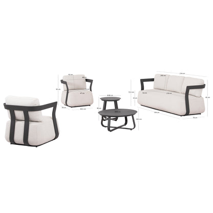 PACIFIC 5-PIECE OUTDOOR LIVING SET DARK GREY ALUMINUM CREAM FABRIC
