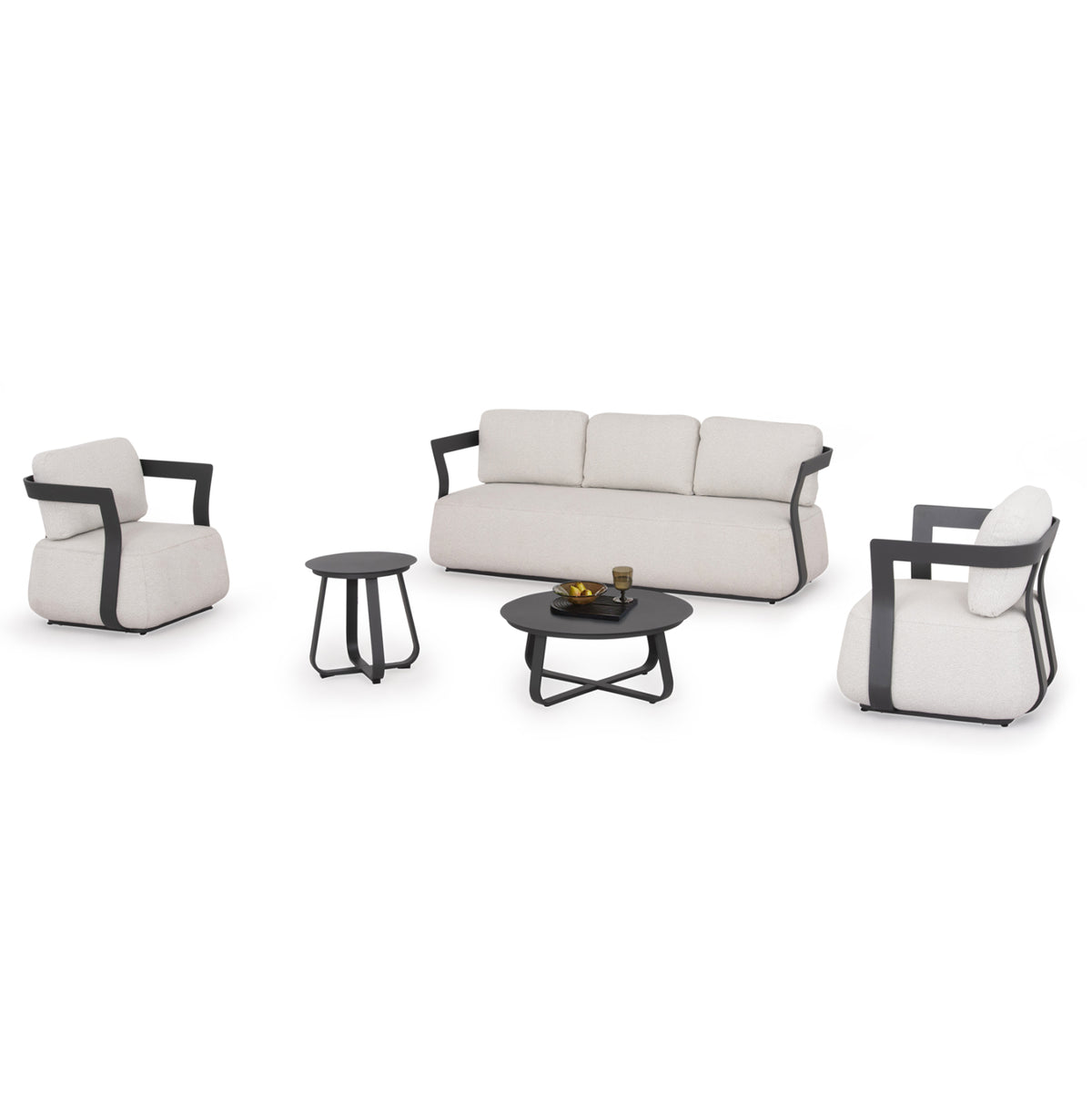 PACIFIC 5-PIECE OUTDOOR LIVING SET DARK GREY ALUMINUM CREAM FABRIC
