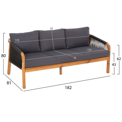 OUTDOOR LIVING ROOM SET 4 PCS ROSSWELL ACACIA WOOD ROPE & ANTHRACITE CUSHIONS