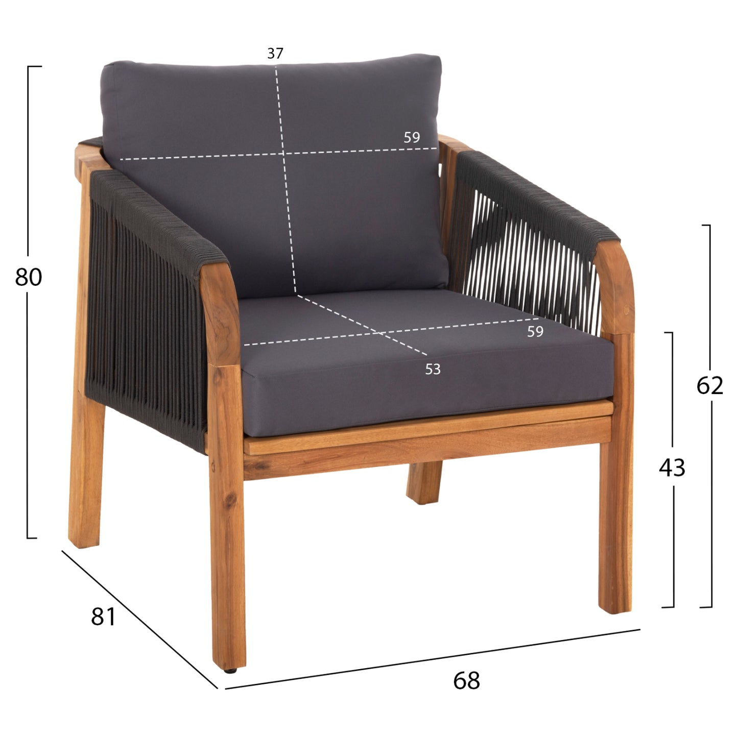 OUTDOOR LIVING ROOM SET 4 PCS ROSSWELL ACACIA WOOD ROPE & ANTHRACITE CUSHIONS