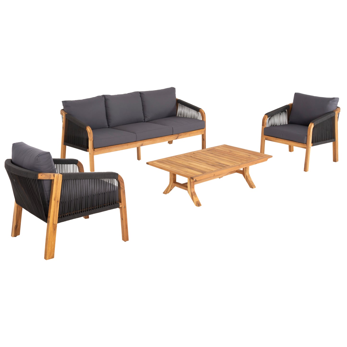 OUTDOOR LIVING ROOM SET 4 PCS ROSSWELL ACACIA WOOD ROPE & ANTHRACITE CUSHIONS