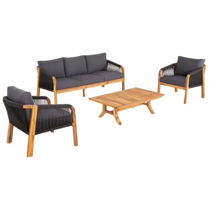 OUTDOOR LIVING ROOM SET 4 PCS ROSSWELL ACACIA WOOD ROPE & ANTHRACITE CUSHIONS