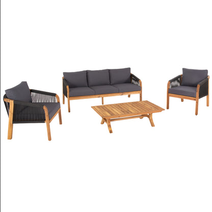 OUTDOOR LIVING ROOM SET 4 PCS ROSSWELL ACACIA WOOD ROPE & ANTHRACITE CUSHIONS