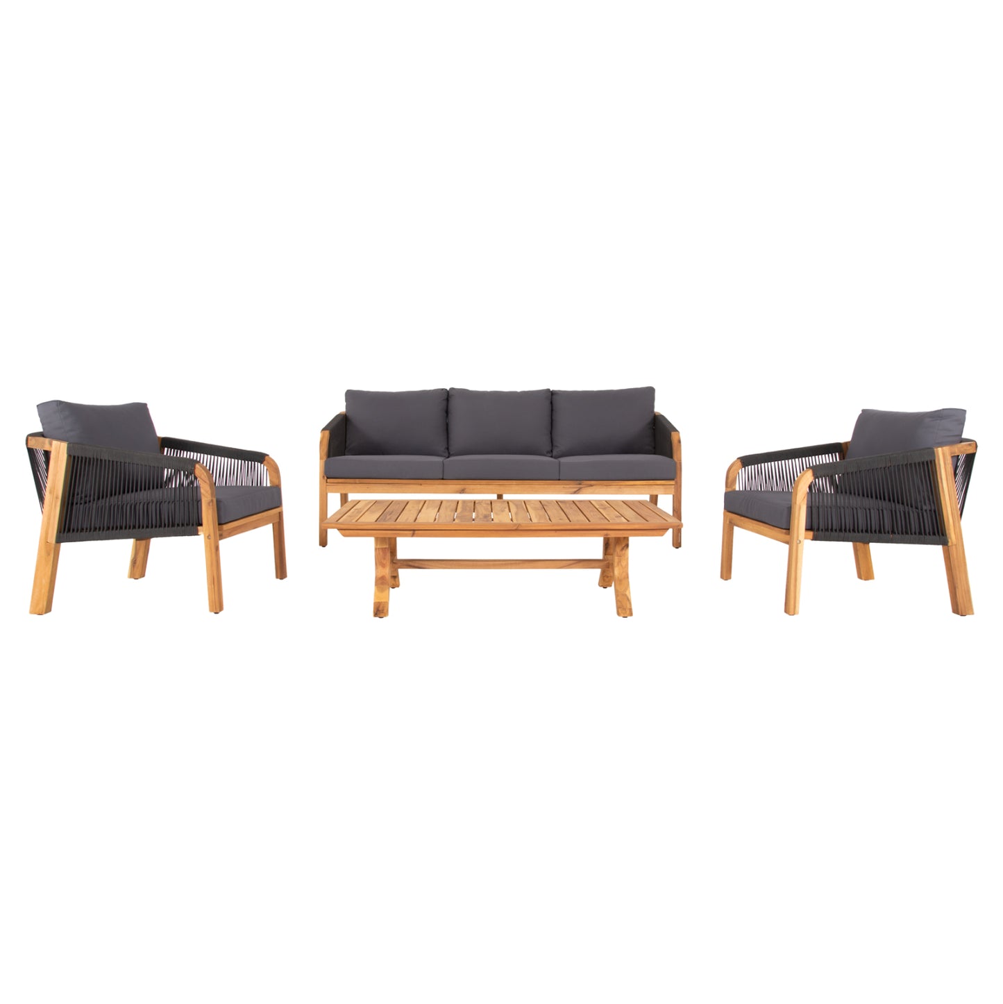 OUTDOOR LIVING ROOM SET 4 PCS ROSSWELL ACACIA WOOD ROPE & ANTHRACITE CUSHIONS