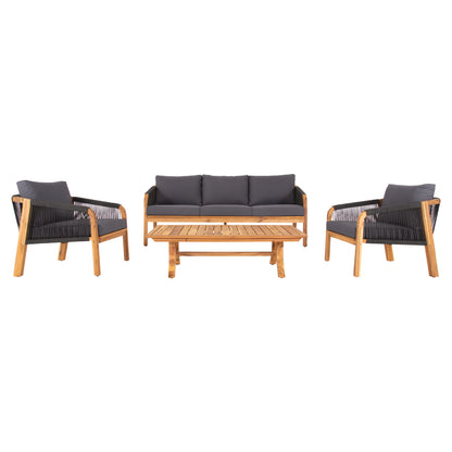 OUTDOOR LIVING ROOM SET 4 PCS ROSSWELL ACACIA WOOD ROPE & ANTHRACITE CUSHIONS
