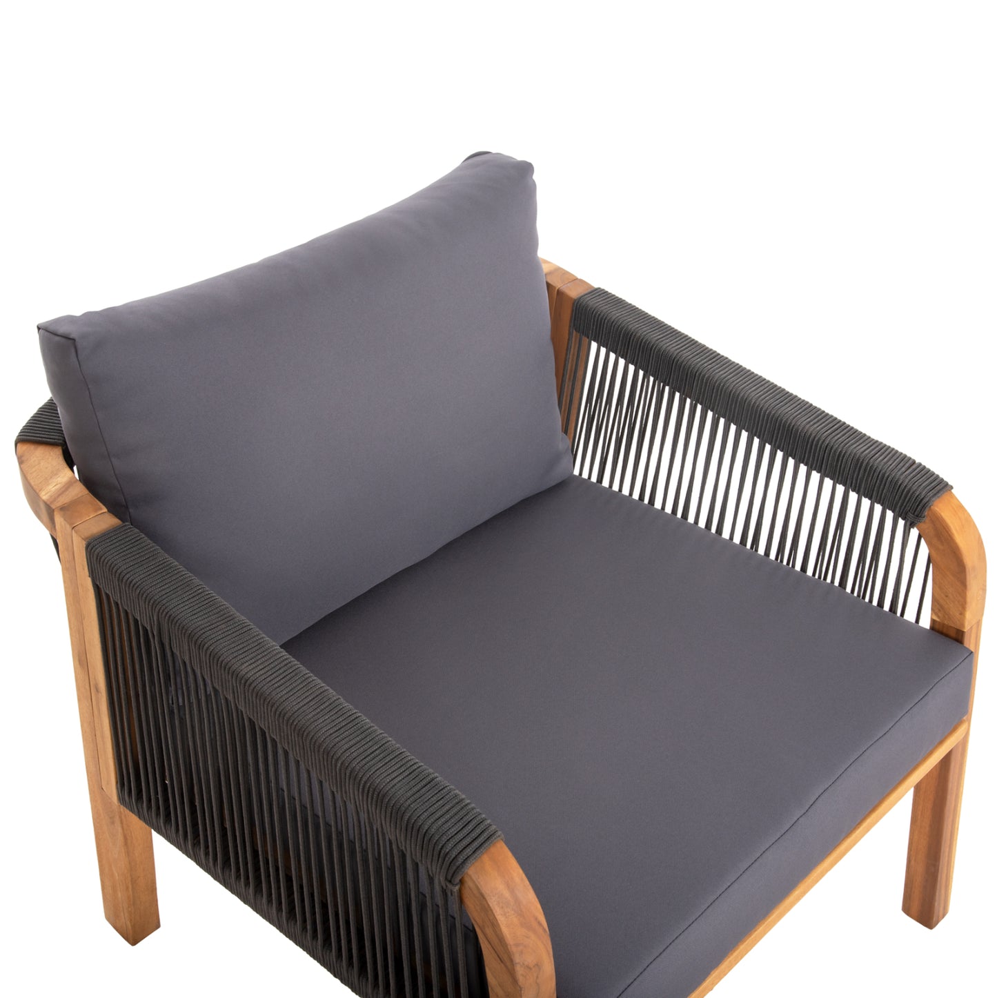 OUTDOOR LIVING ROOM SET 4 PCS ROSSWELL ACACIA WOOD ROPE & ANTHRACITE CUSHIONS