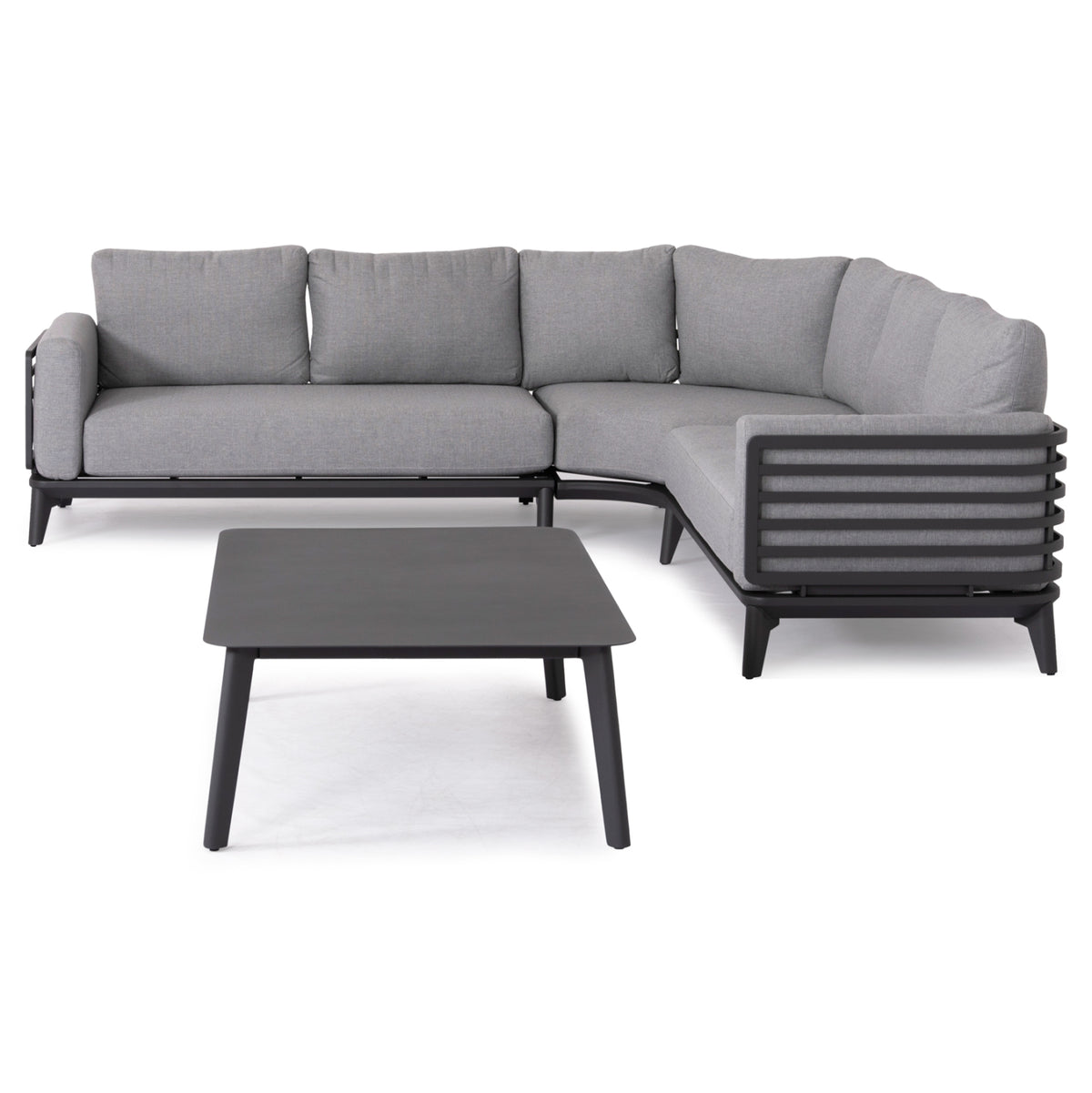 ORION 4-PIECE OUTDOOR CORNER LOUNGE SET, DARK GREY ALUMINUM & OLEFIN