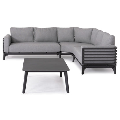 ORION 4-PIECE OUTDOOR CORNER LOUNGE SET, DARK GREY ALUMINUM & OLEFIN