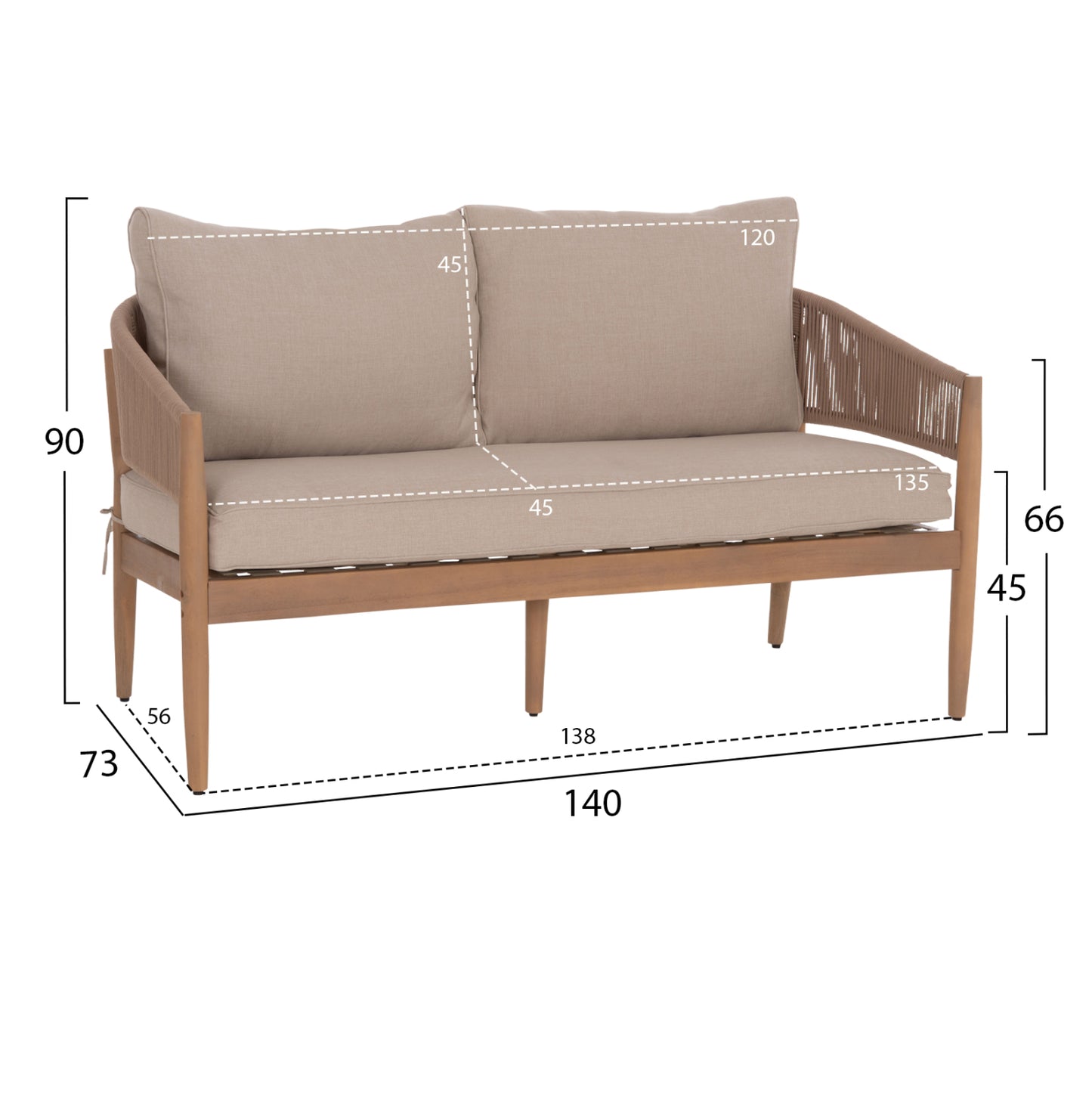 OUTDOOR LOUNGE SET 4 PCS KANU ACACIA WOOD METAL ROPE BEIGE