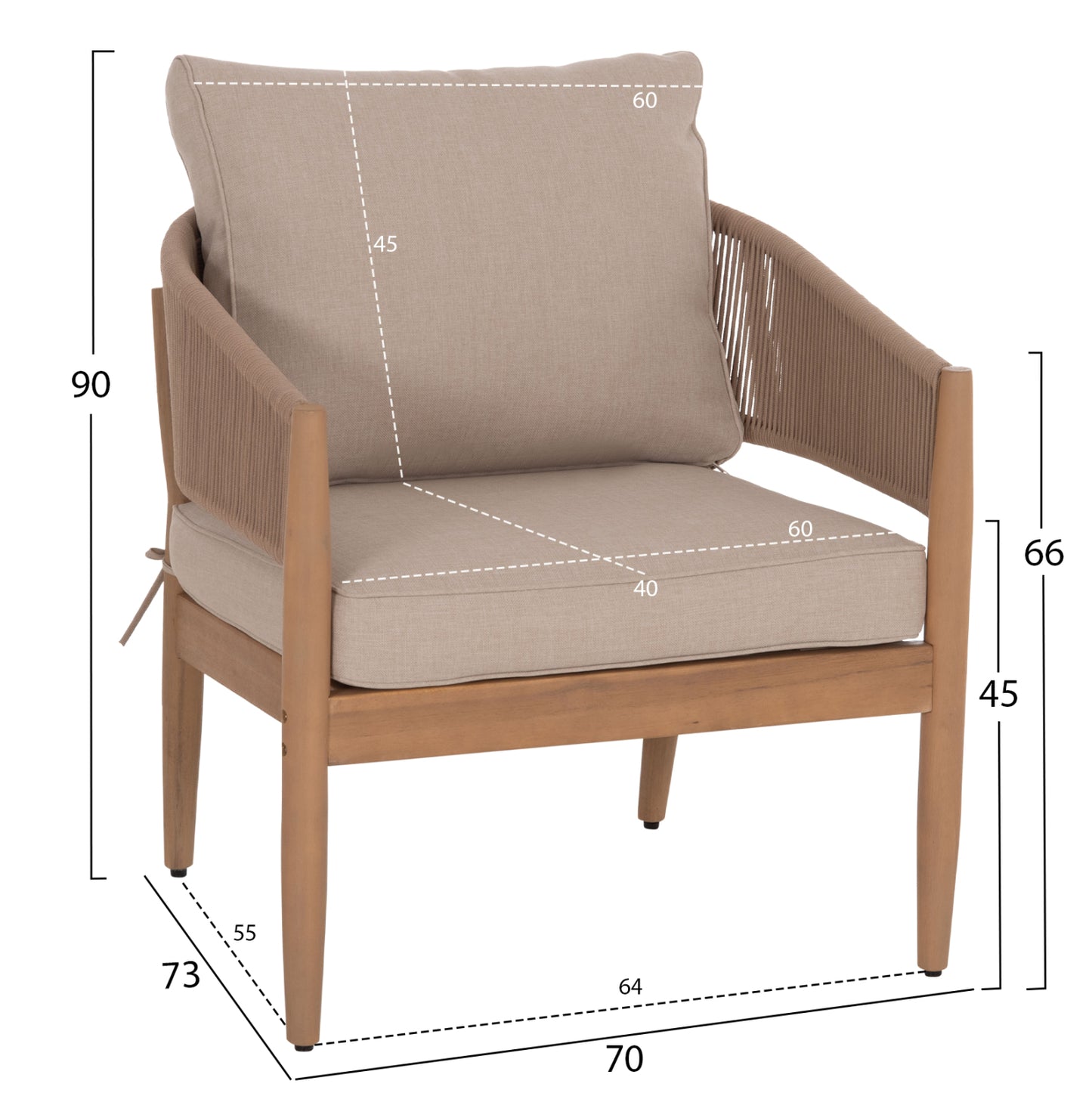 OUTDOOR LOUNGE SET 4 PCS KANU ACACIA WOOD METAL ROPE BEIGE