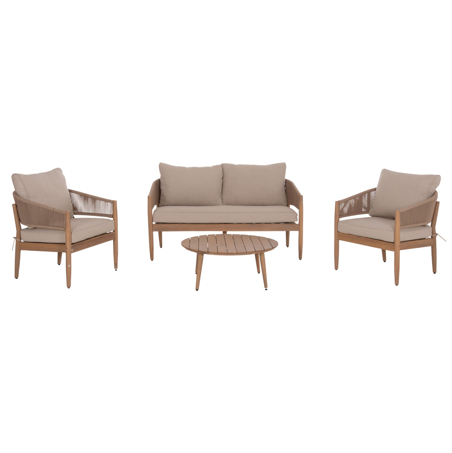 OUTDOOR LOUNGE SET 4 PCS KANU ACACIA WOOD METAL ROPE BEIGE