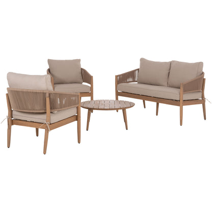 OUTDOOR LOUNGE SET 4 PCS KANU ACACIA WOOD METAL ROPE BEIGE