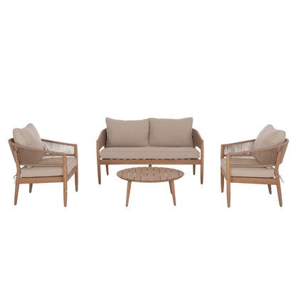 OUTDOOR LOUNGE SET 4 PCS KANU ACACIA WOOD METAL ROPE BEIGE