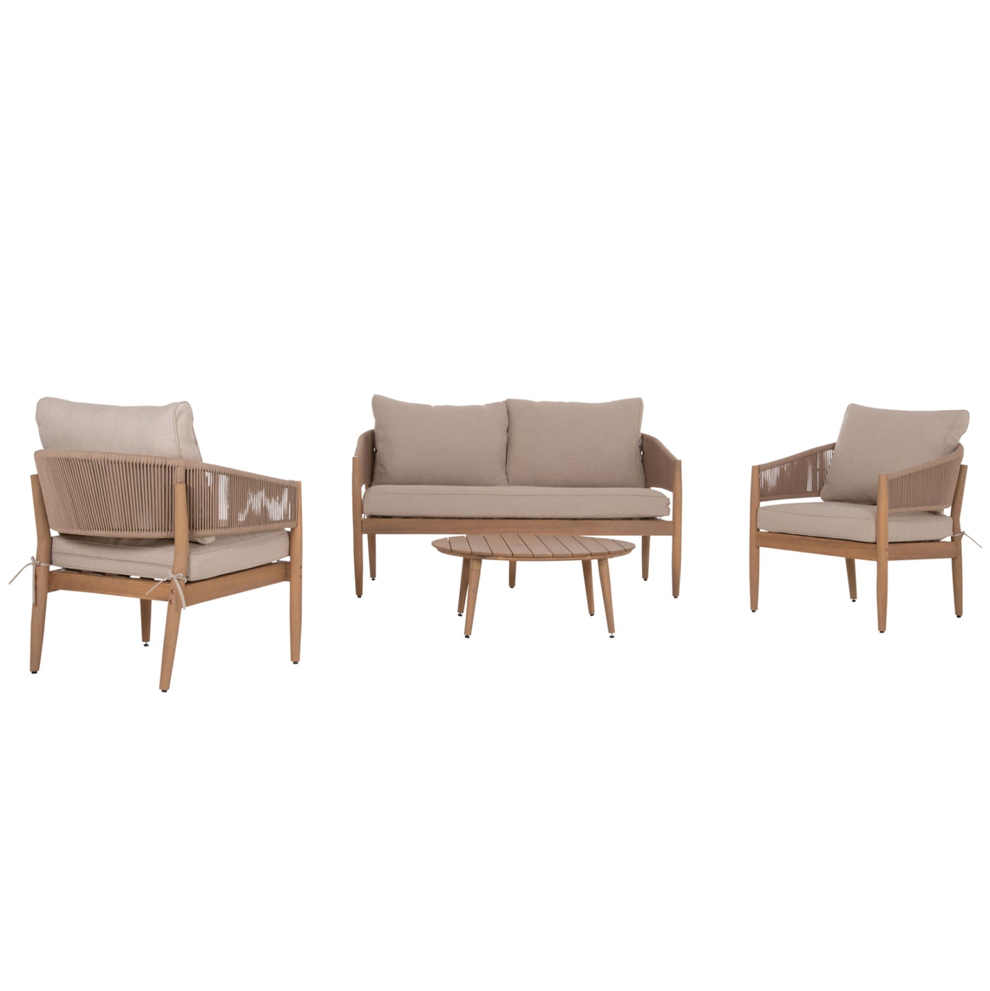OUTDOOR LOUNGE SET 4 PCS KANU ACACIA WOOD METAL ROPE BEIGE