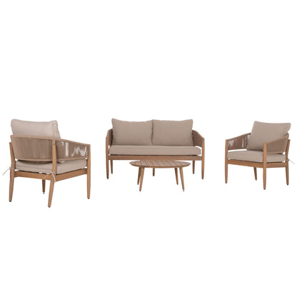 OUTDOOR LOUNGE SET 4 PCS KANU ACACIA WOOD METAL ROPE BEIGE