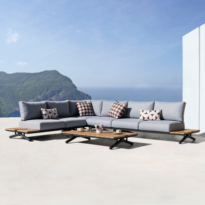 5-PIECE OUTDOOR LOUNGE SET MEILANI ALUMINUM EUCALYPTUS WOOD ROPE