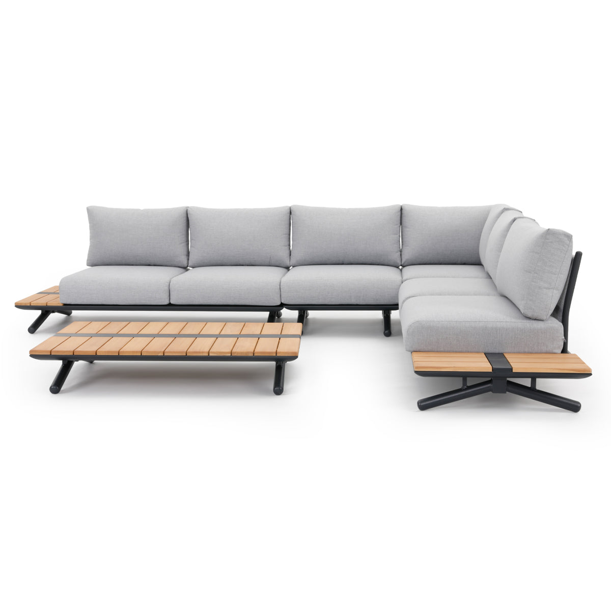 5-PIECE OUTDOOR LOUNGE SET MEILANI ALUMINUM EUCALYPTUS WOOD ROPE