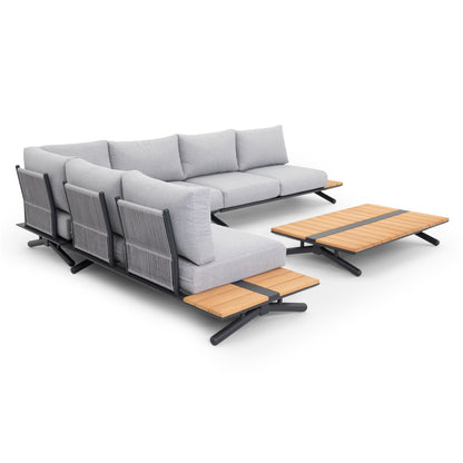 5-PIECE OUTDOOR LOUNGE SET MEILANI ALUMINUM EUCALYPTUS WOOD ROPE